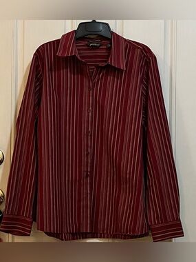 NWOT Eddie Bauer Red Striped Stretch Button Down Shirt Wrinkle Resistant -XL
